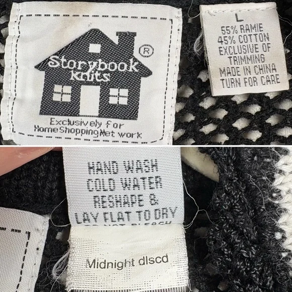 Storybook Knits Vintage Black Cardigan Size L Longline Beaded Floral Open Knit - Picture 16 of 17